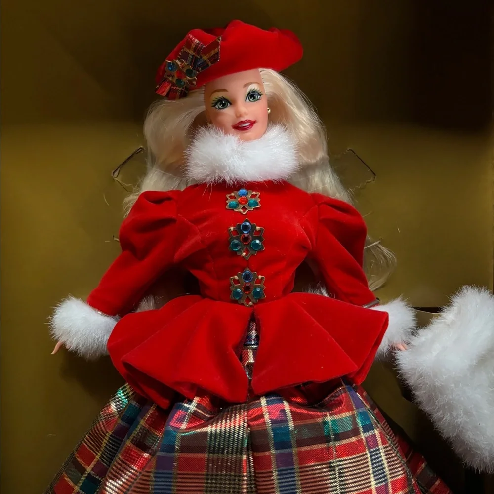 1996 Jewel Princess Barbie Red and Plaid Holiday Doll in Box